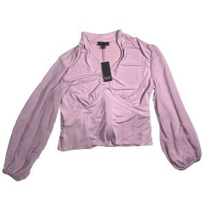 NWT Bold Elements 2XL Pink Corset Style Top Long Sleeve Smocked Peplum Blouse